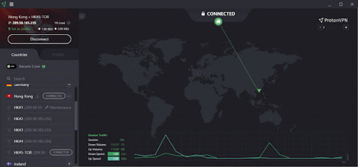 Proton VPN running the Tor network