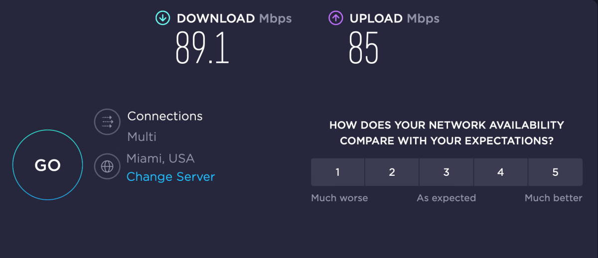 ExpressVPN speed test while connected to a server in the USA