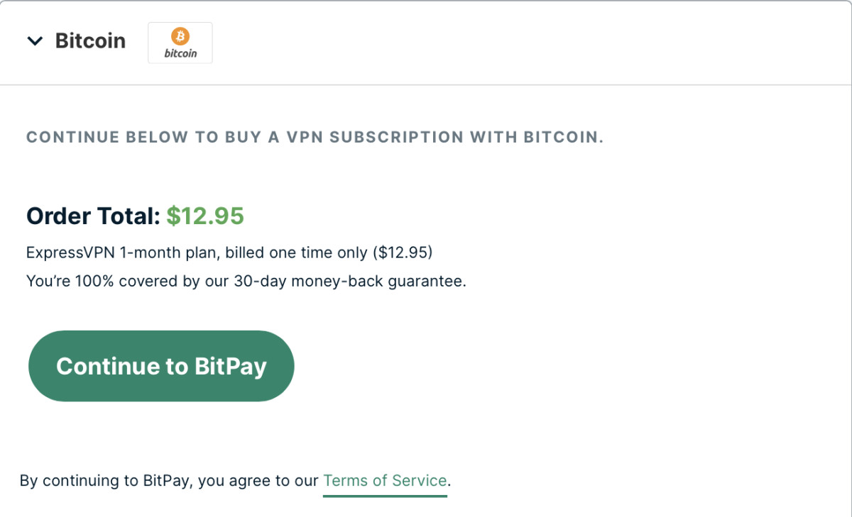 You can pay for your ExpressVPN subscription with cryptocurrency