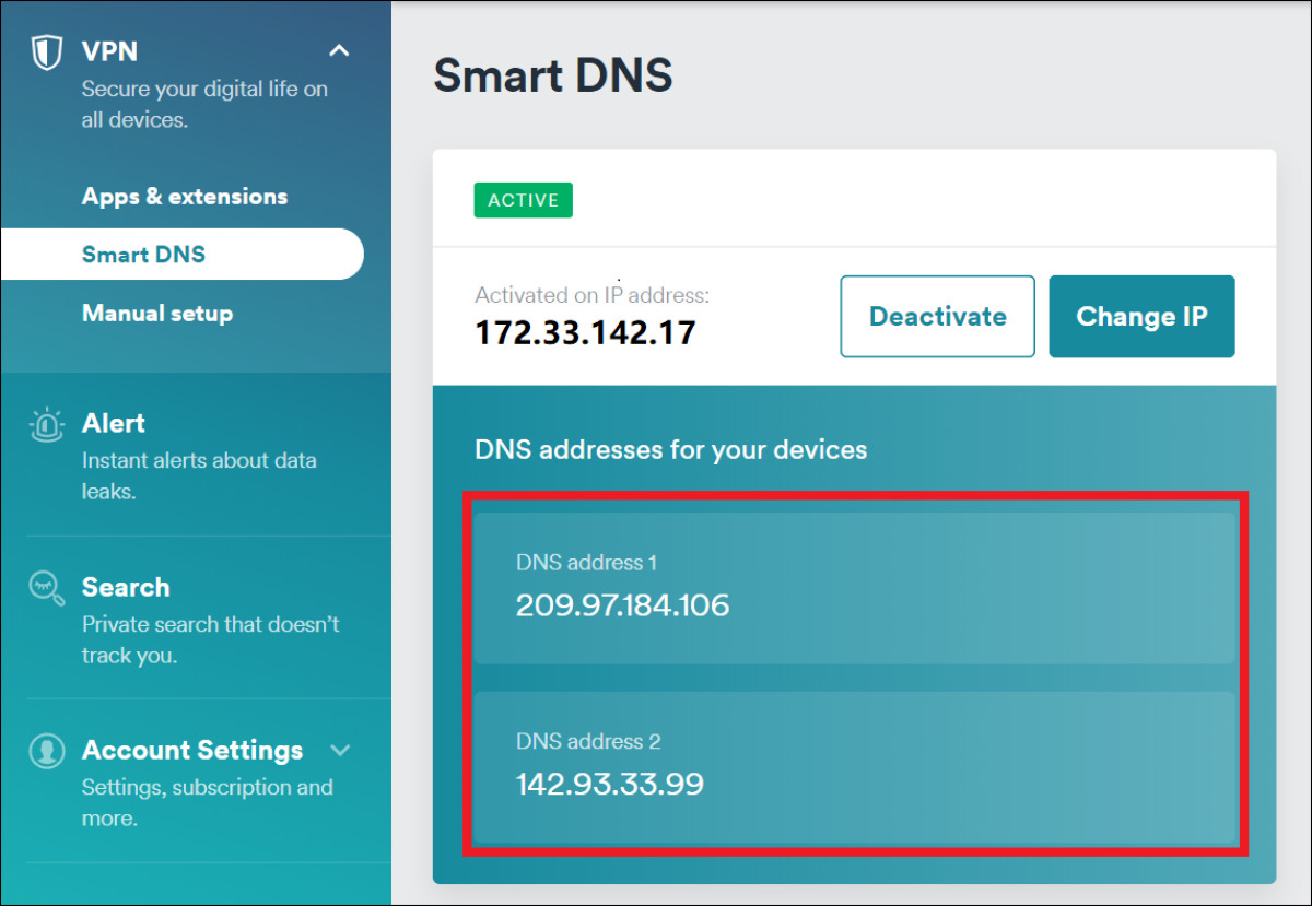 Surfsharks Smart DNS feature