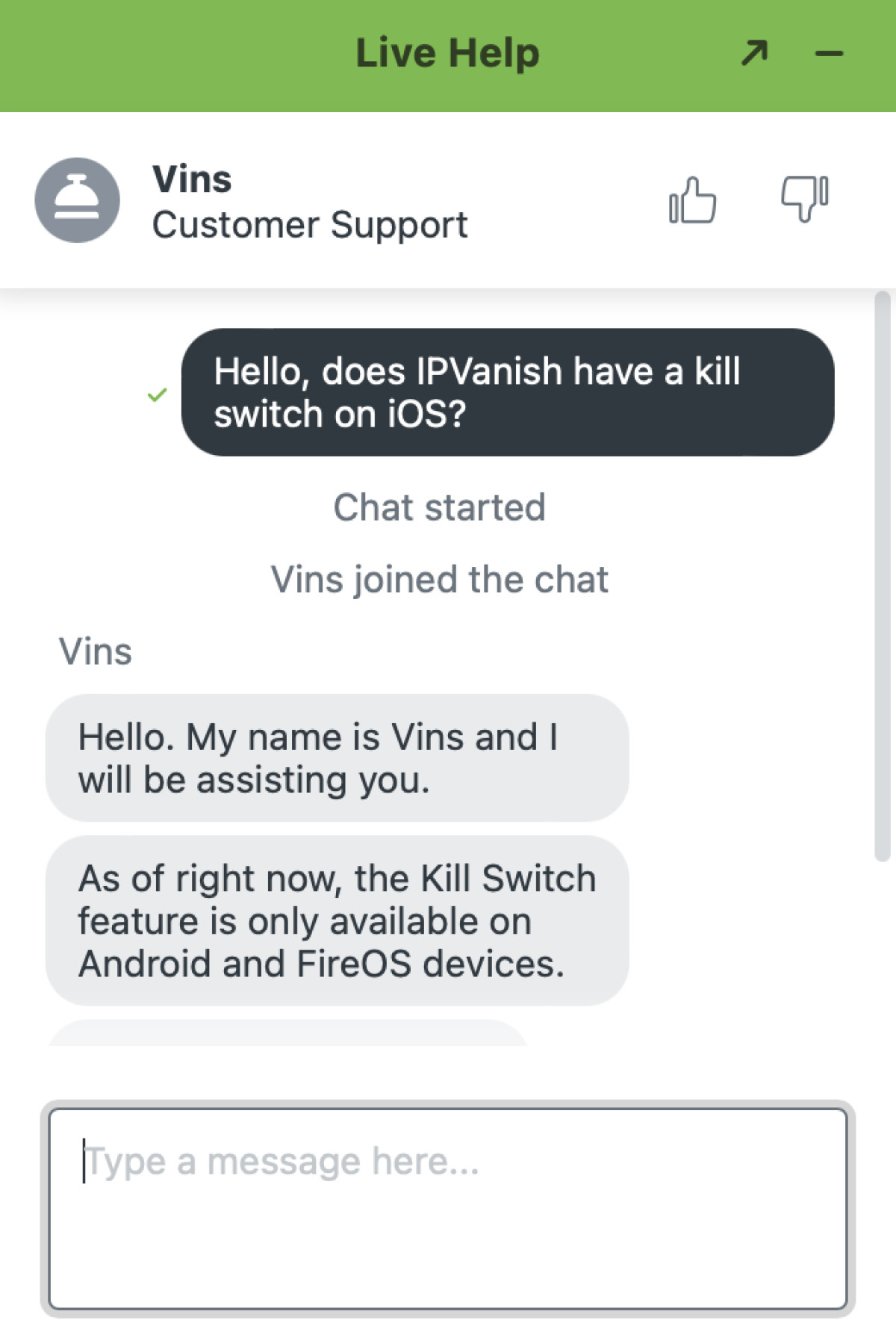 IPVanish support live chat