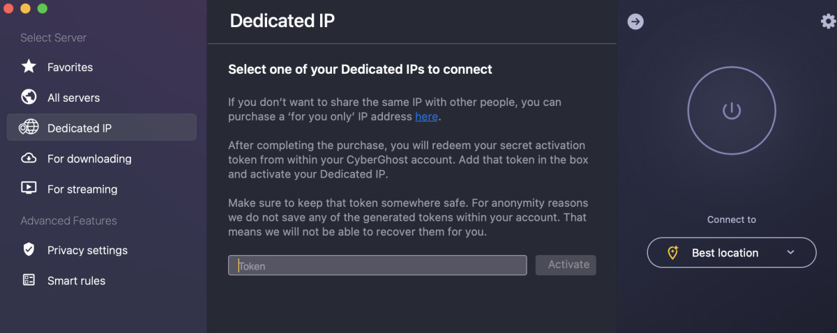 Dedicated IP address on CyberGhost