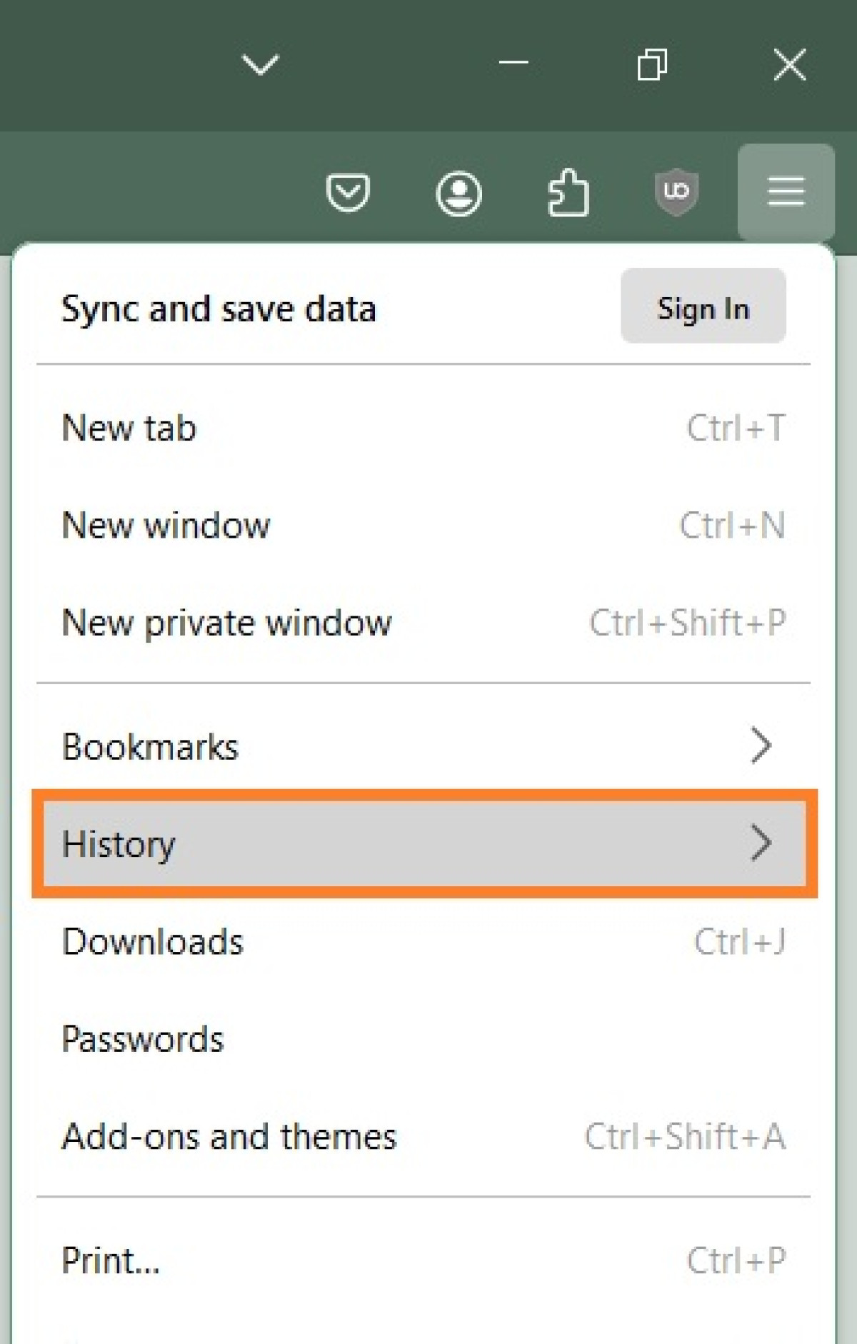 Access browsing history through Firefox settings