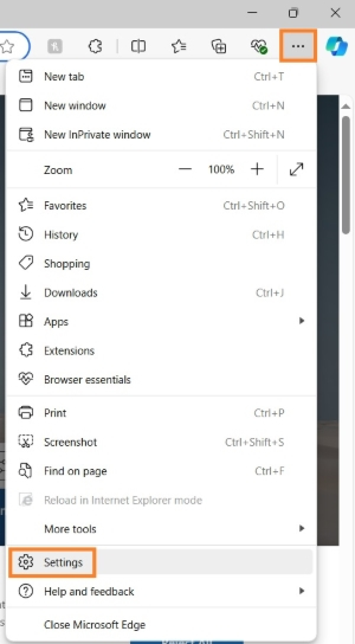 Access Settings in Microsoft Edge