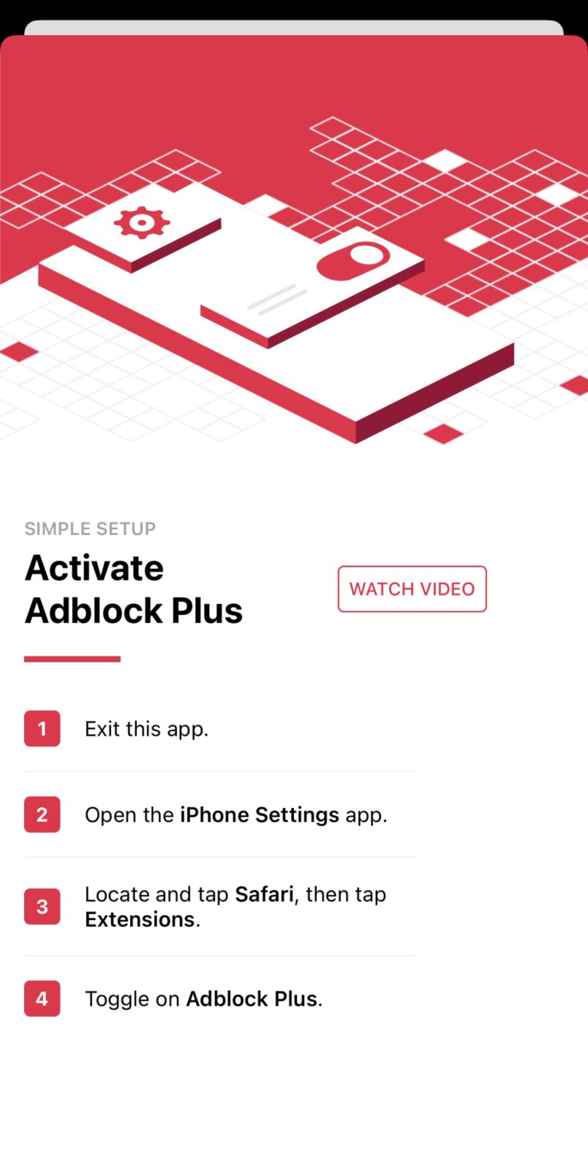 Adblock plus's activation guide on iOS
