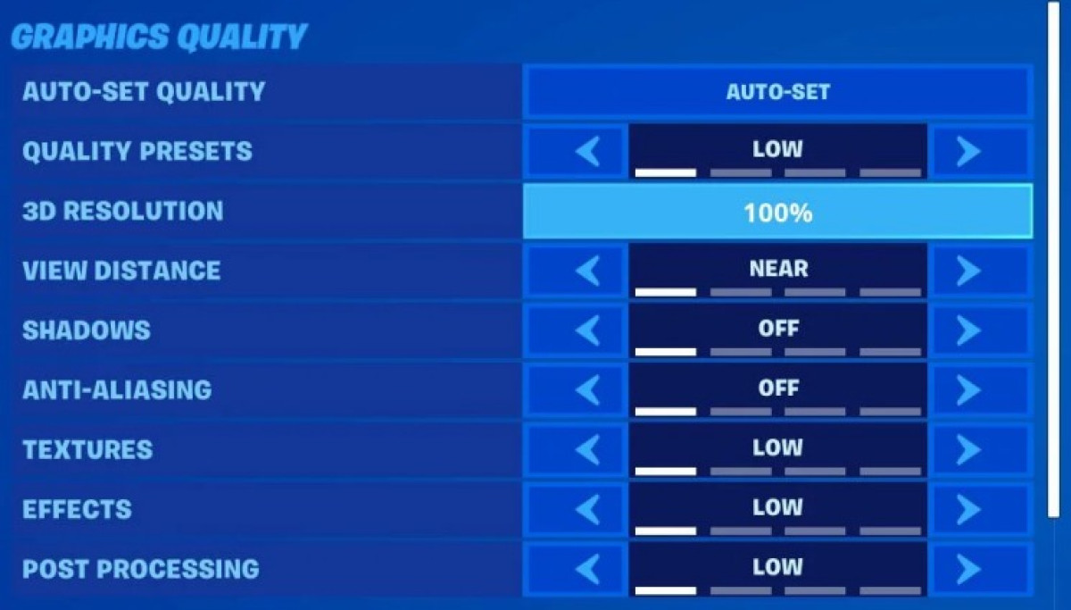 Adjusting graphics settings in fortnite