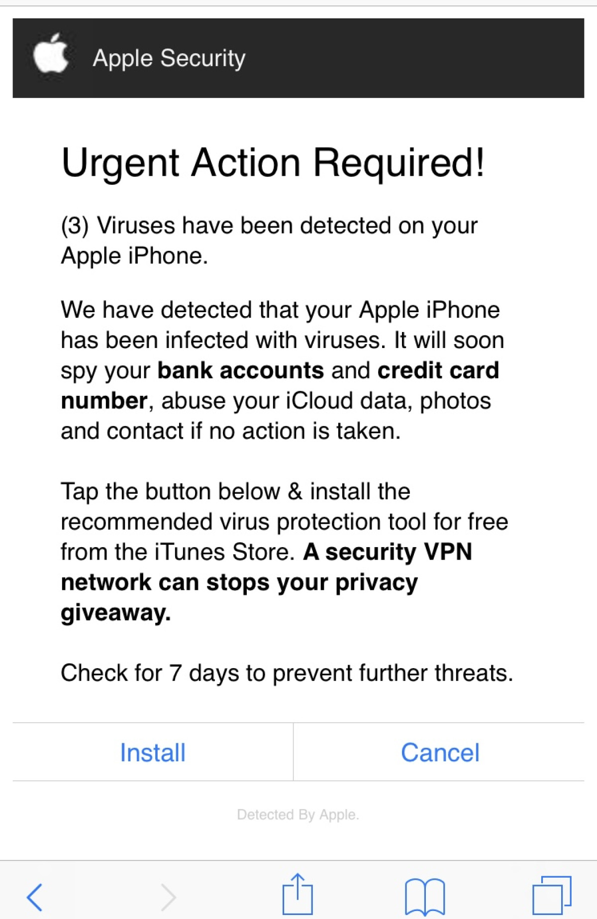 apple security alert safari