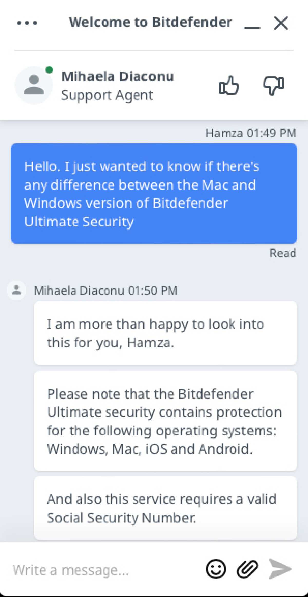 Bitdefender live chat support