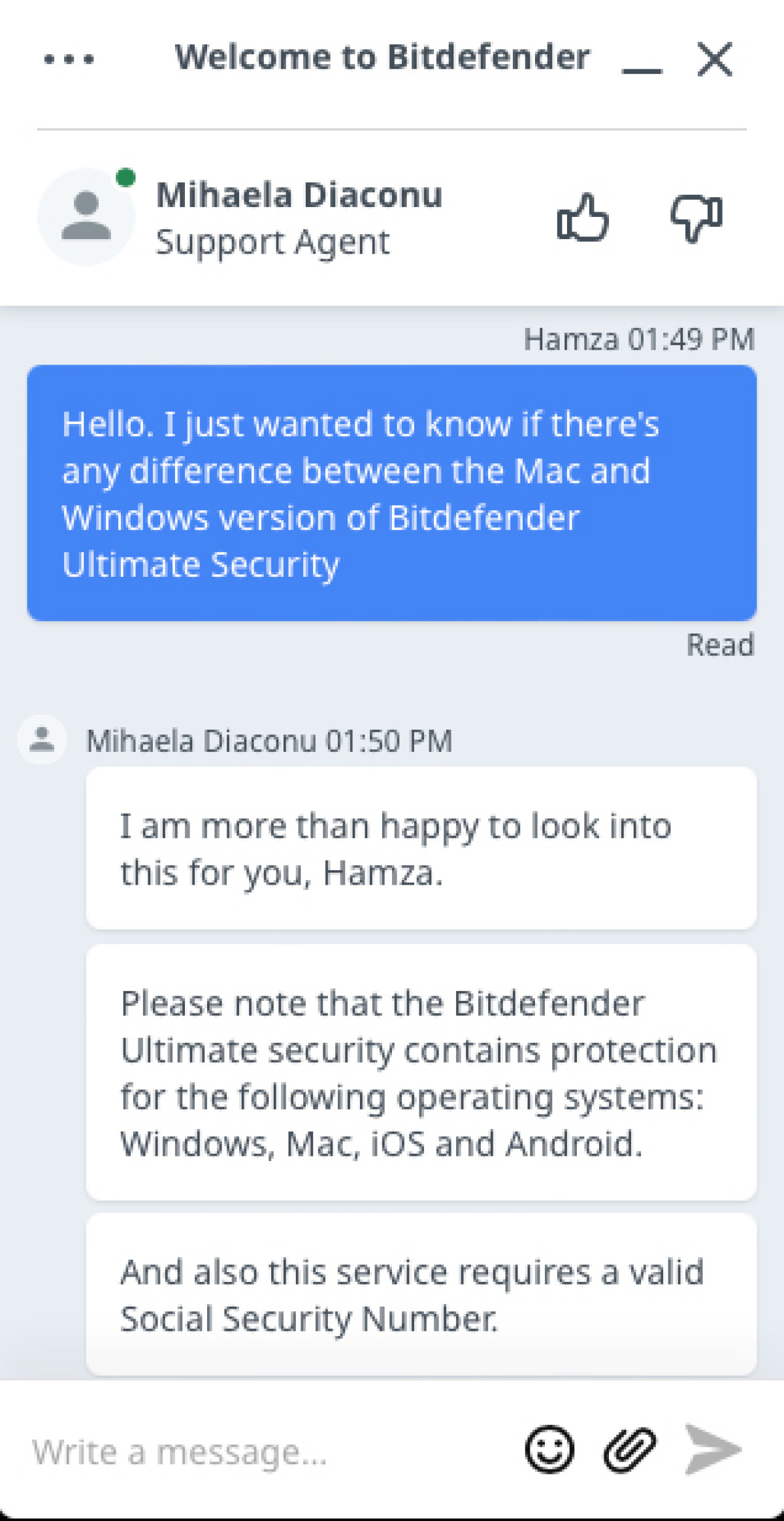 Bitdefender live chat