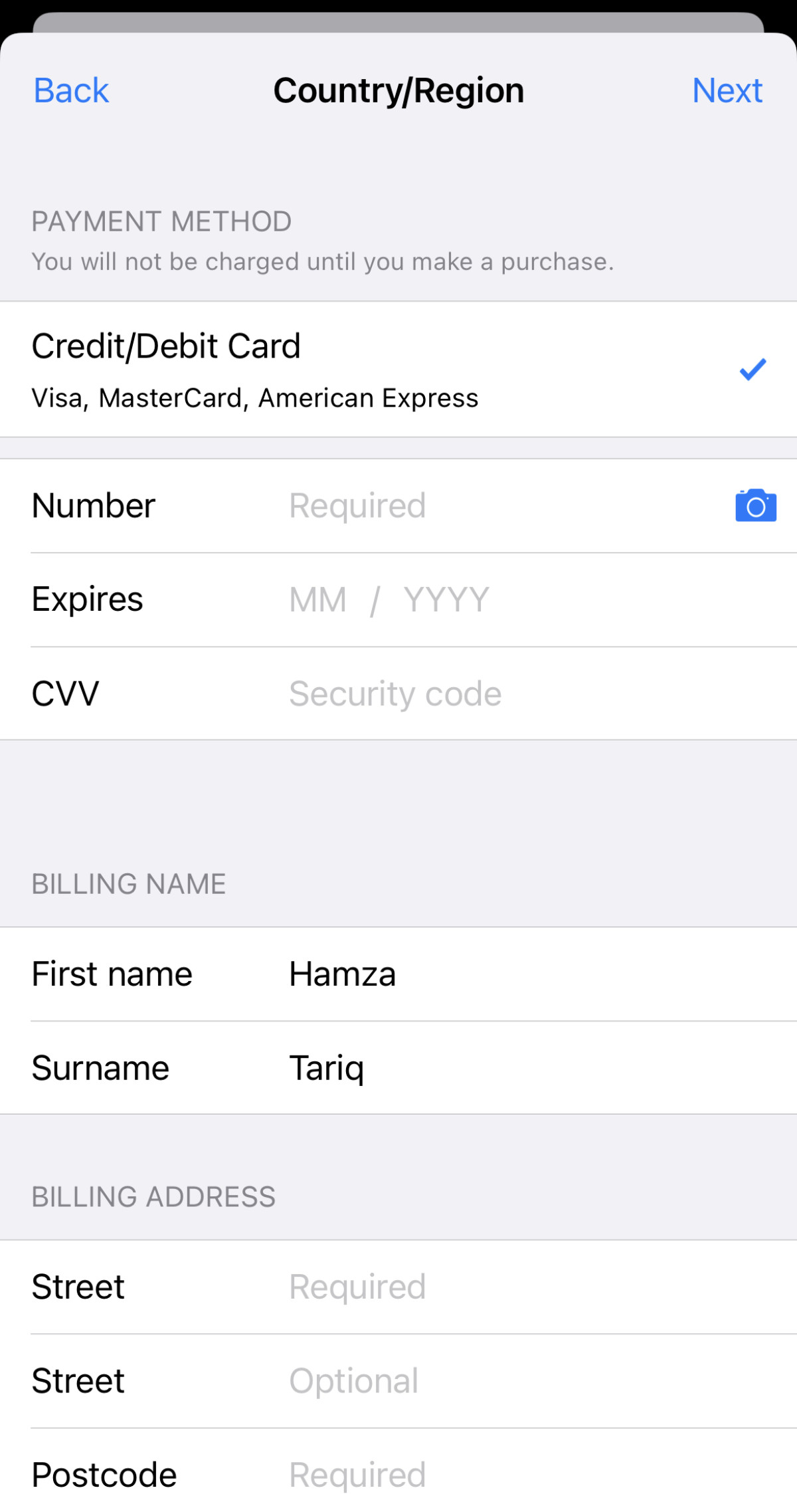 Changing payment info when switching countries on the iPhone