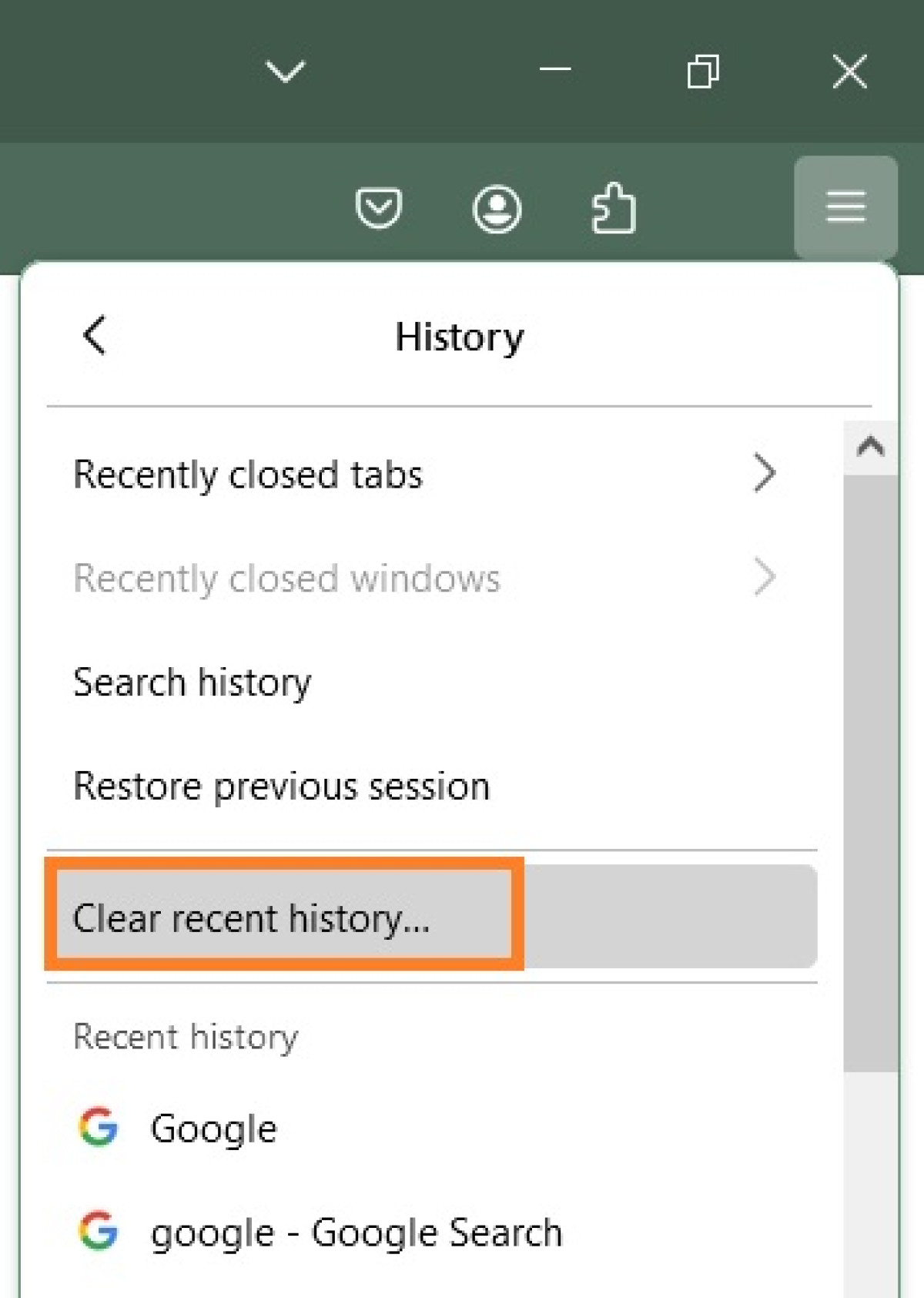 Clear recent history option in Firefox settings