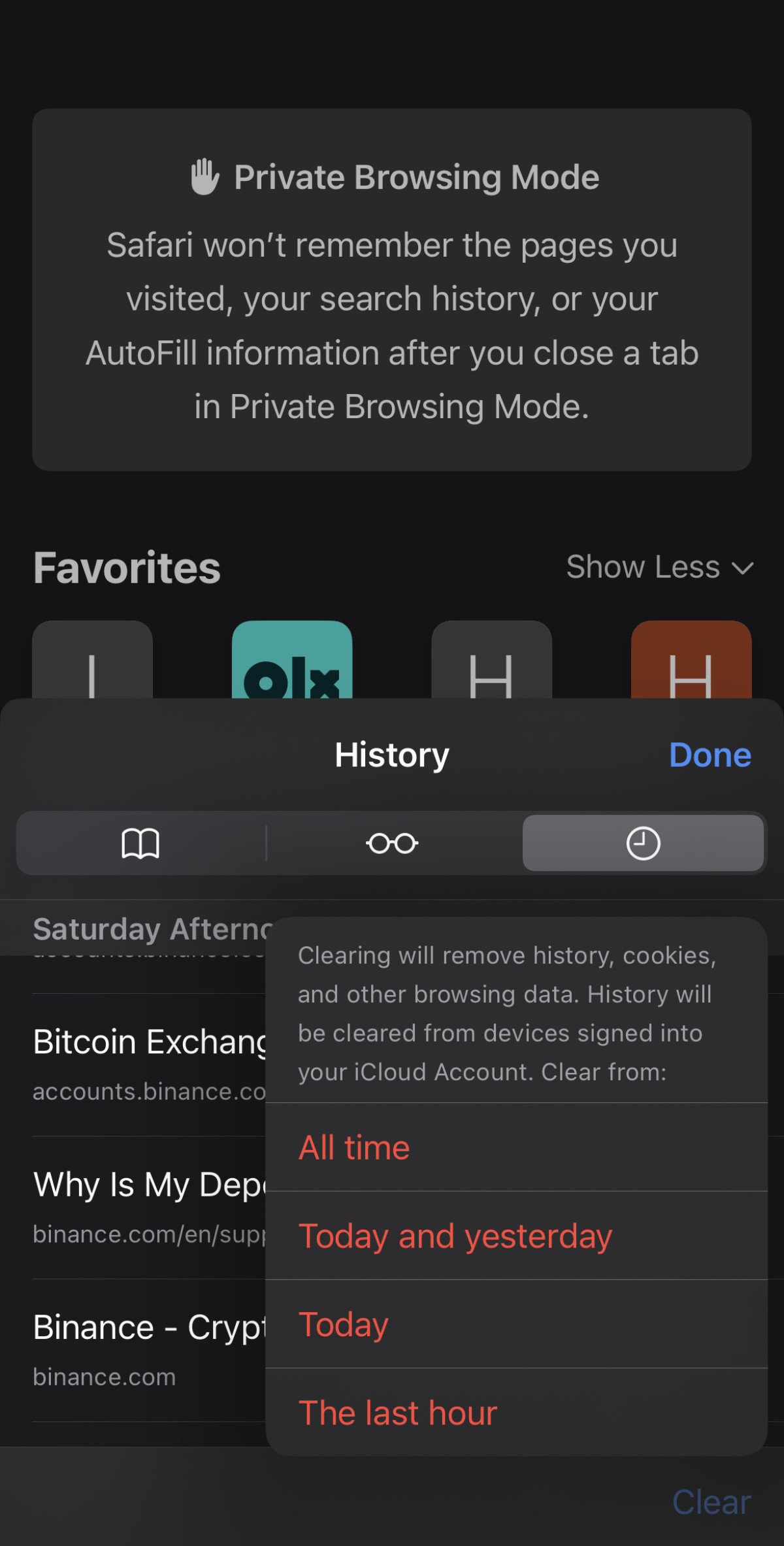 Clearing history on the iPhone