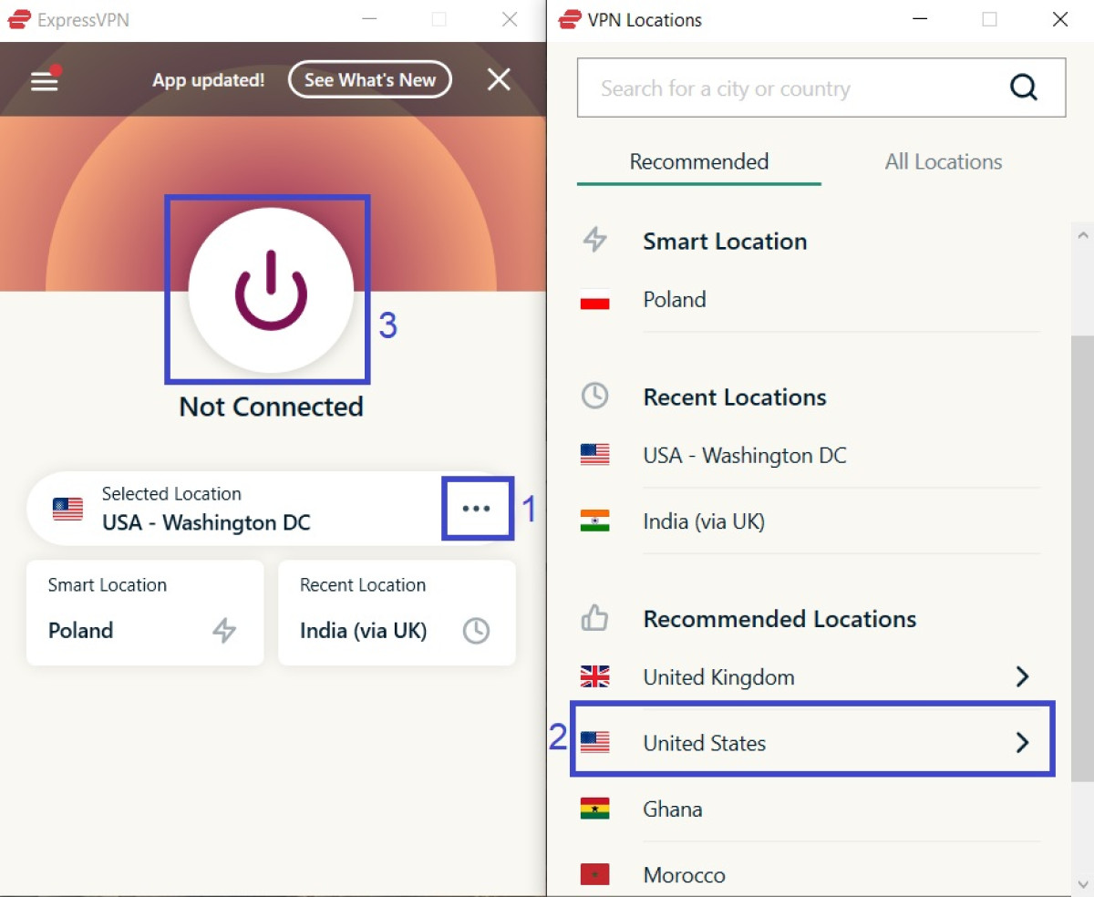 Connect to a server with ExpressVPN