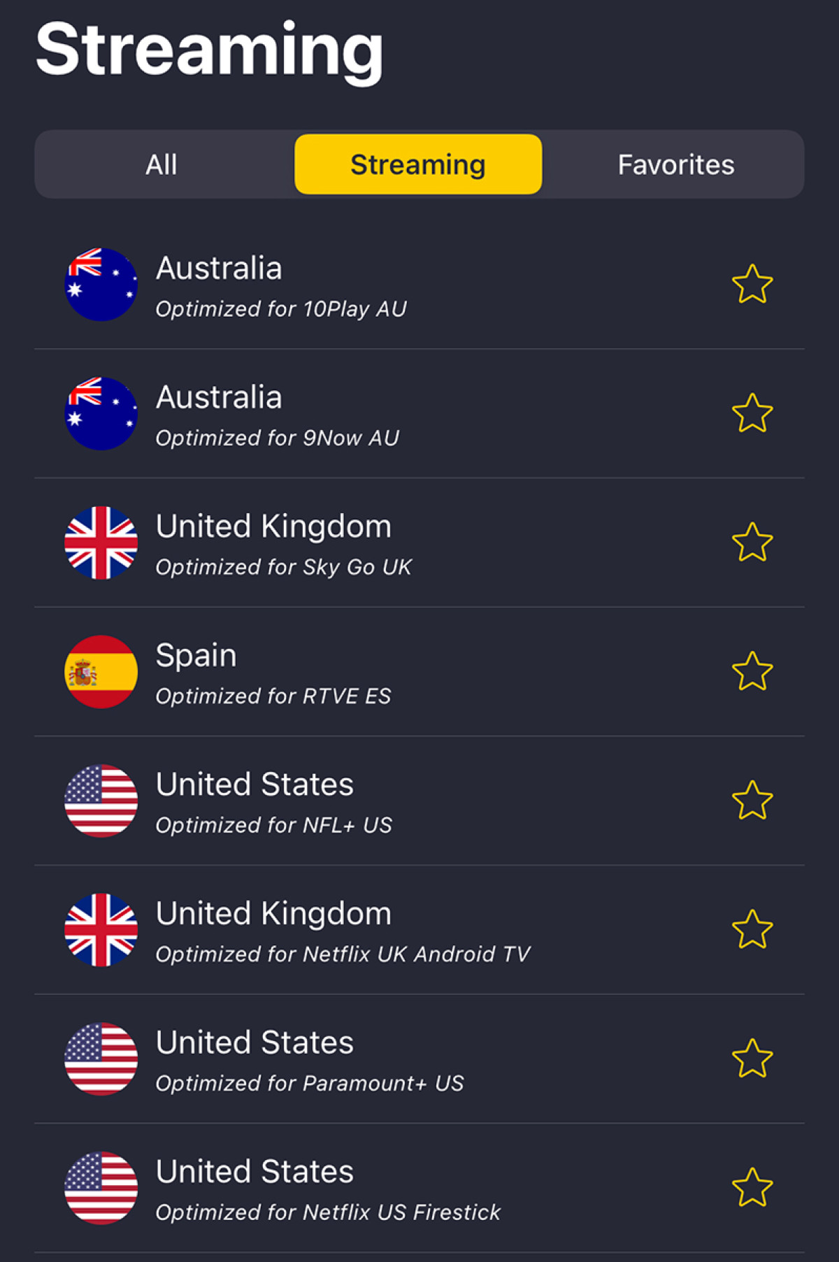 CyberGhost streaming servers on iOS