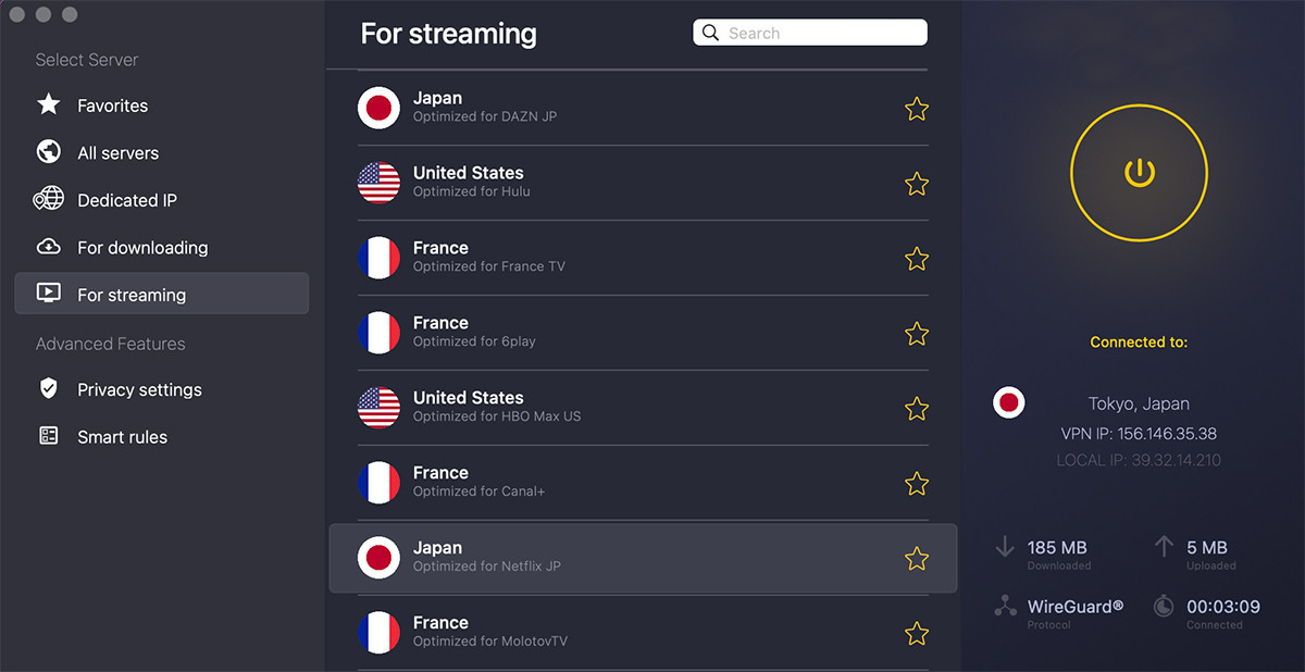 CyberGhost streaming servers on Mac