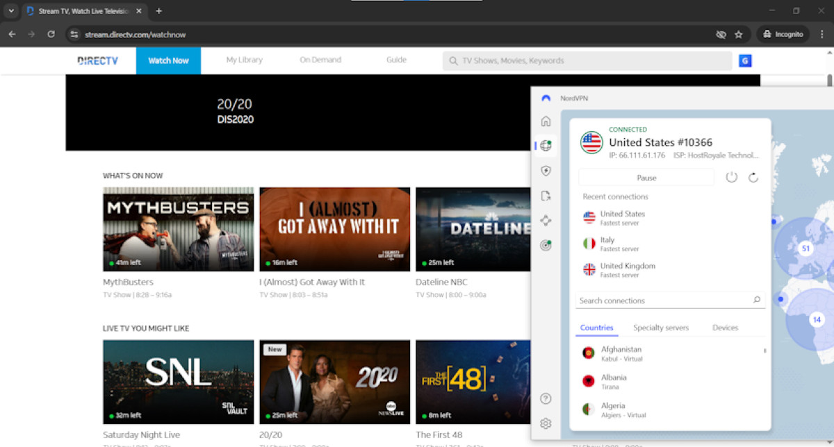 watch direct tv stream with NordVPN