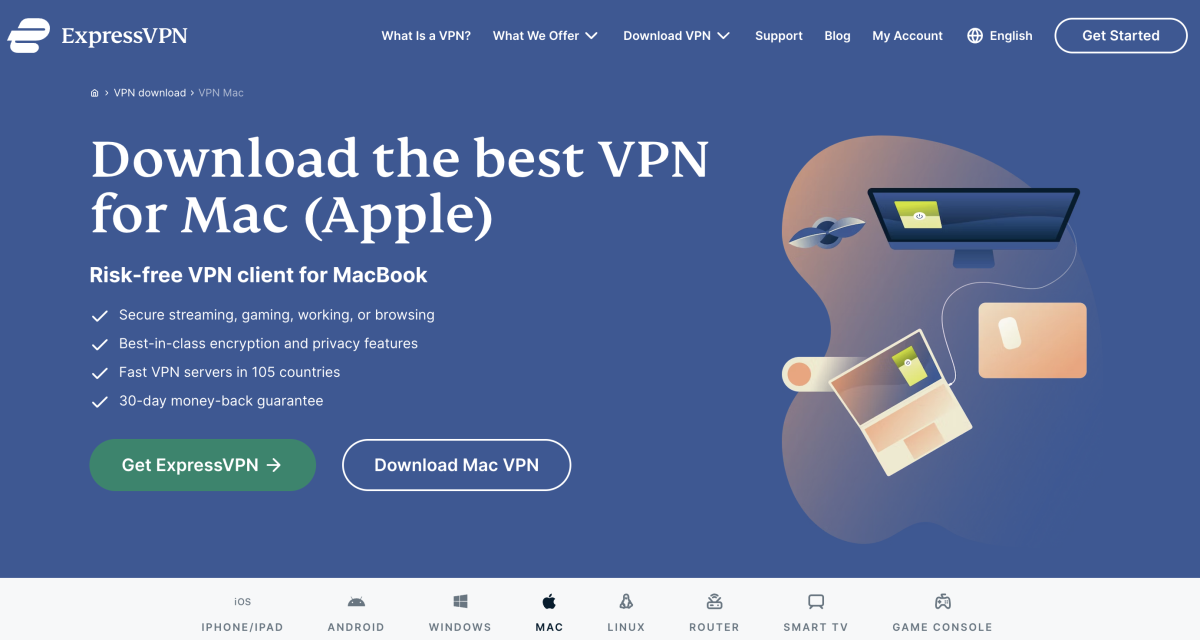 ExpressVPN's page for downloading the app for Mac