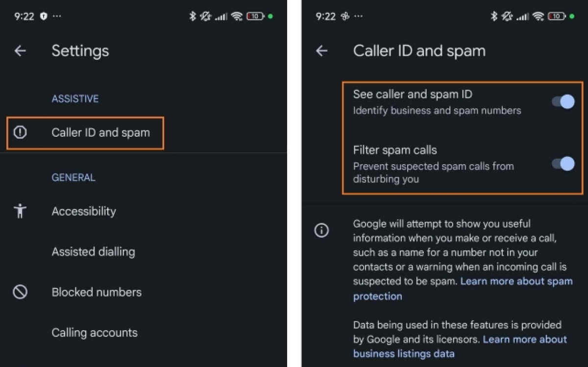 Enable caller ID and spam ID filtering on Android