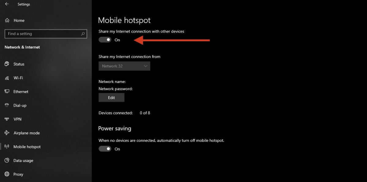 enabling mobile hotspot on a windows pc