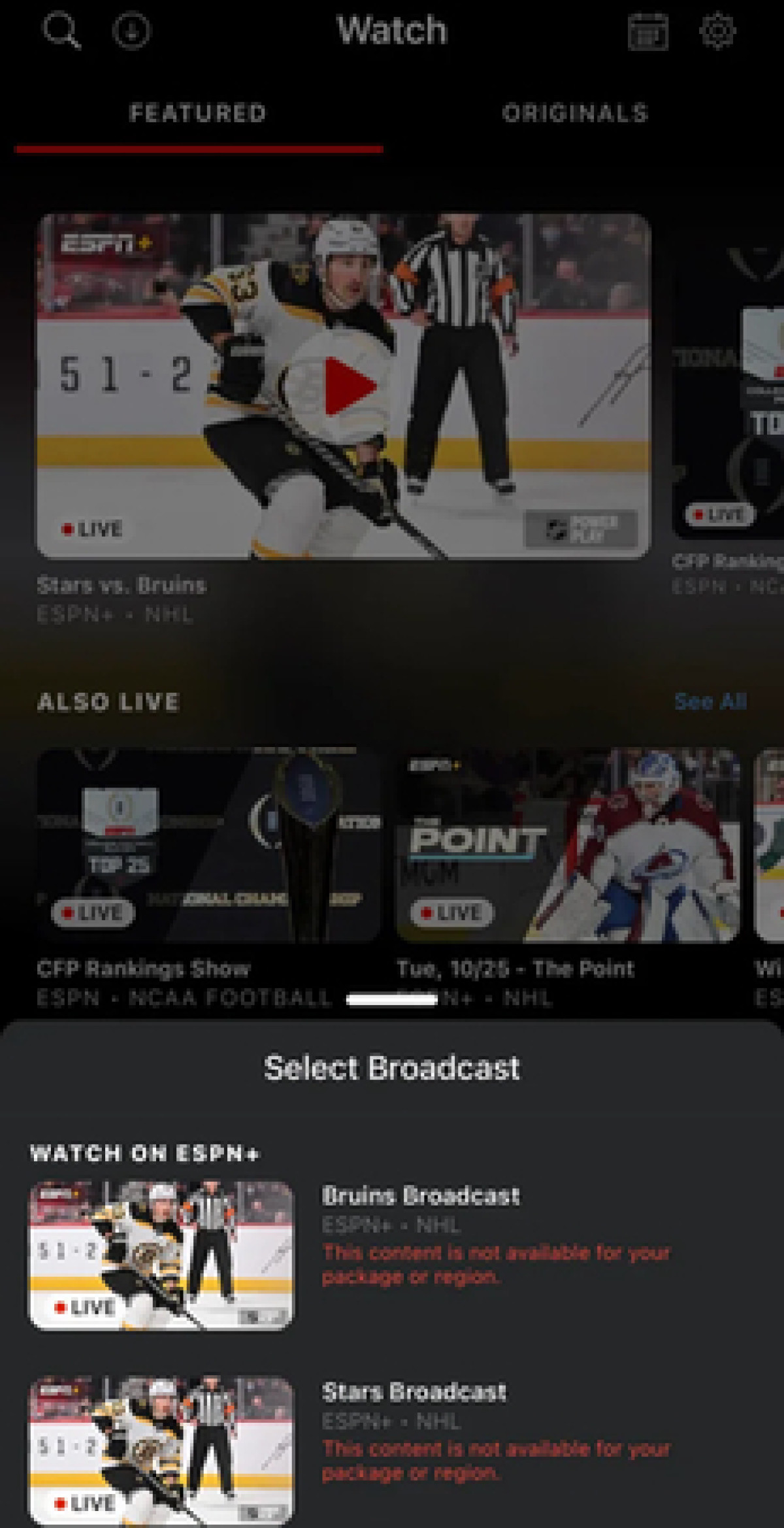 ESPN not showing NHL restricted region