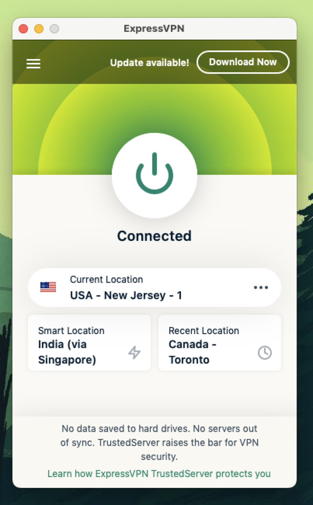 ExpressVPN connected to US servers