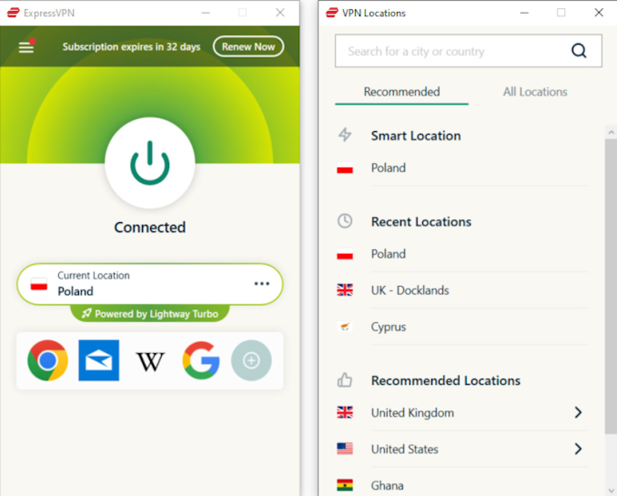 ExpressVPN connected to Poland