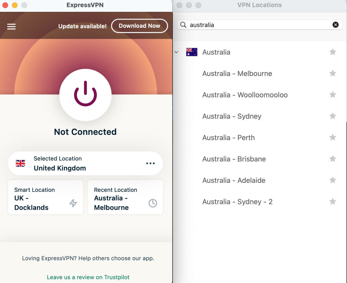Connect to a server in Australia