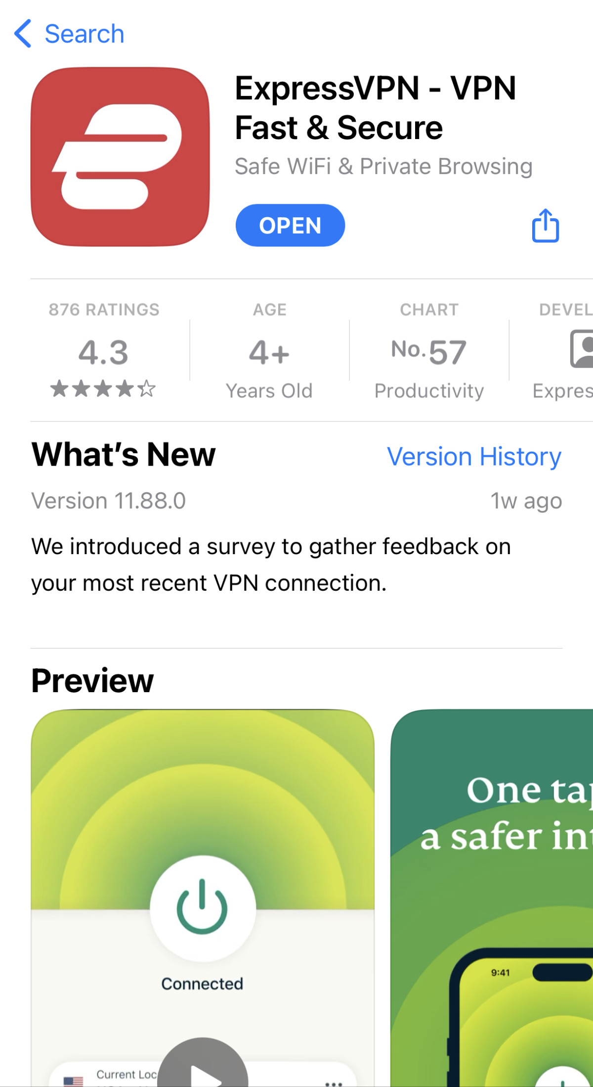 ExpressVPN on iOS app store
