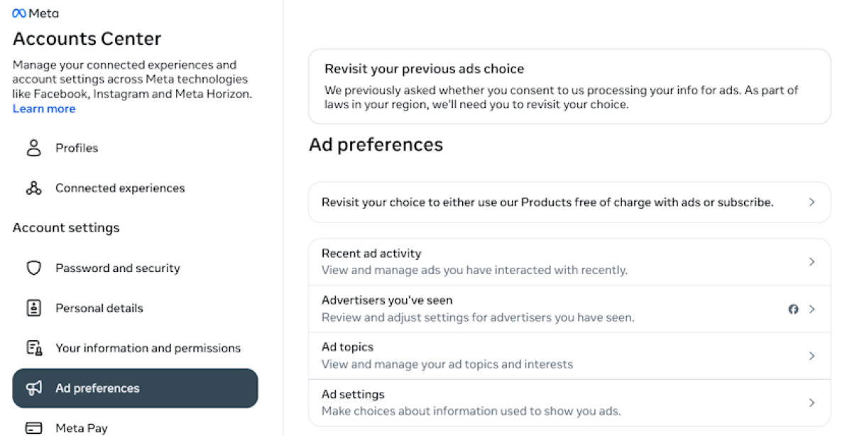 Facebook preference