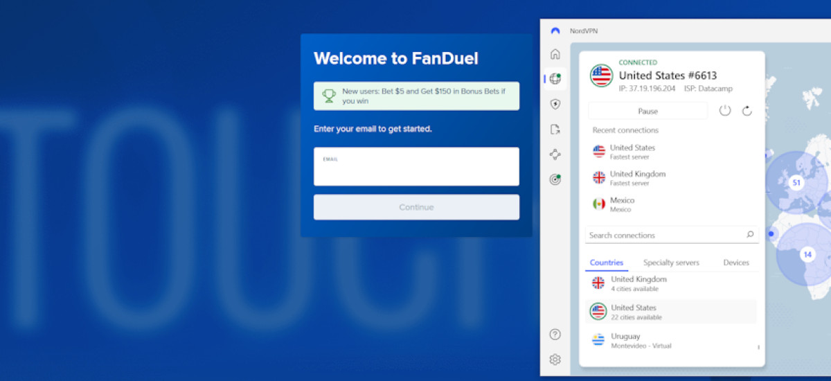 FanDuel accessed with NordVPN