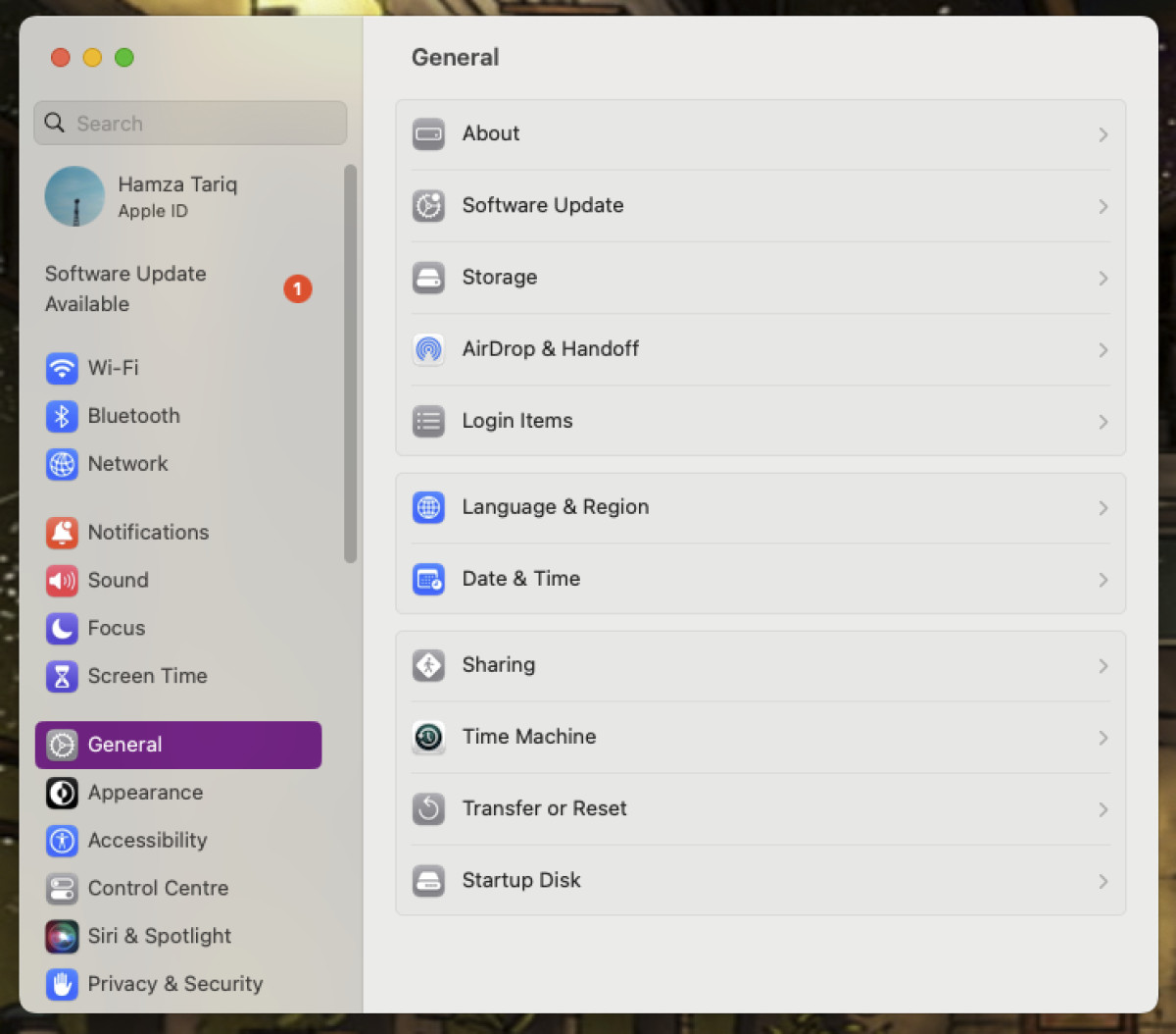 General settings on Mac