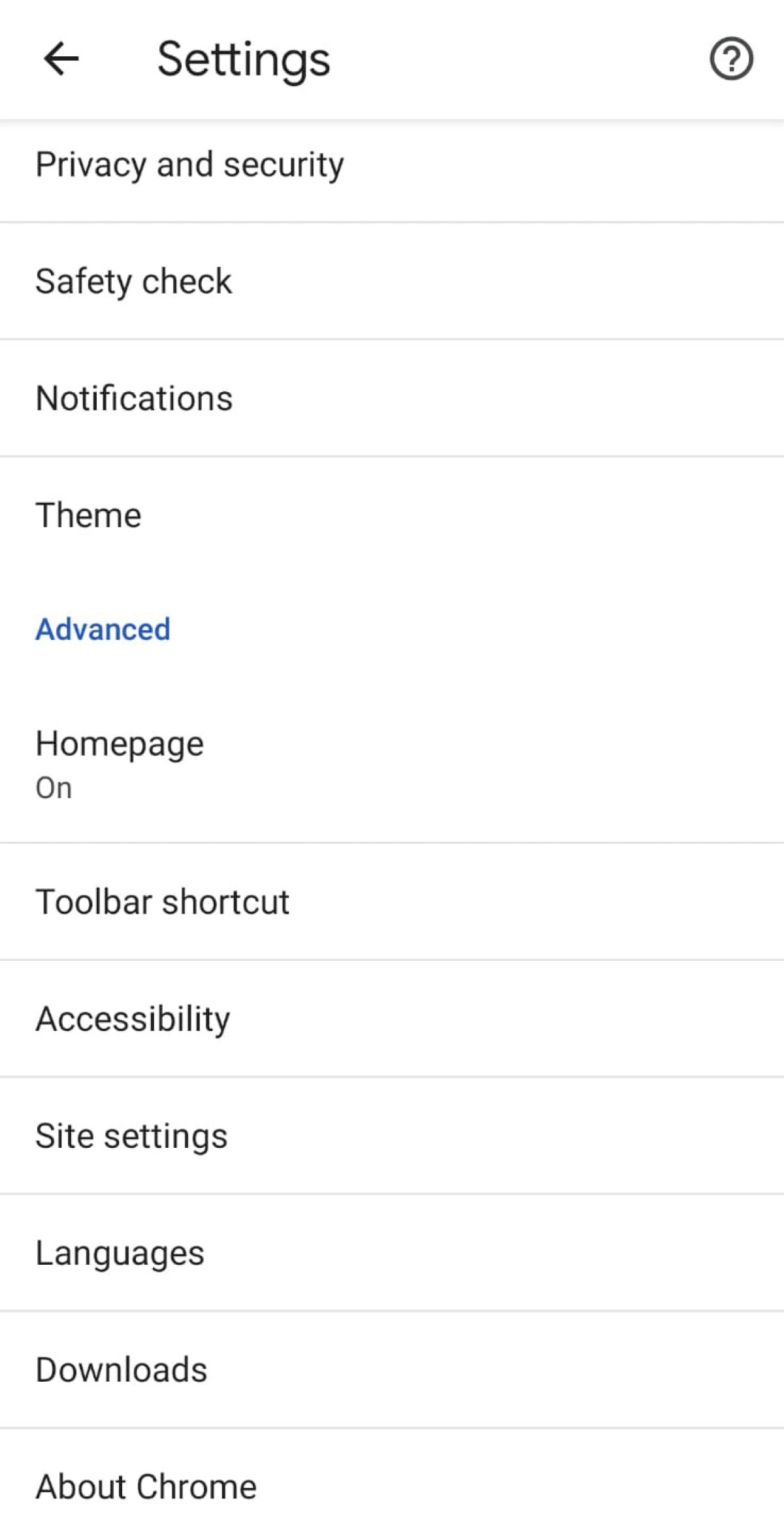 Google Chrome settings on Android