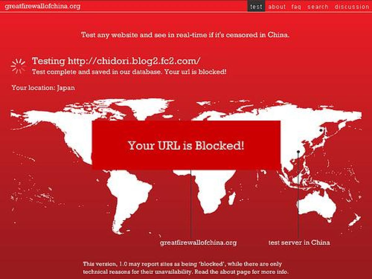 Great Firewall on China URL tester