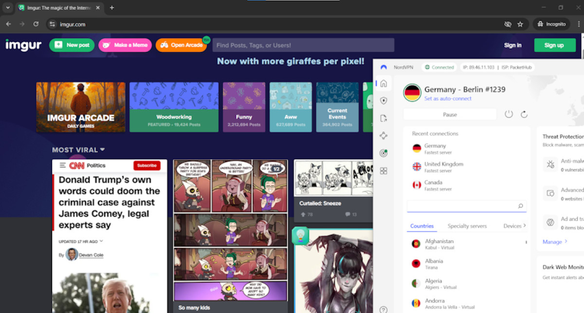 VPN unblocked Imgur in the UK