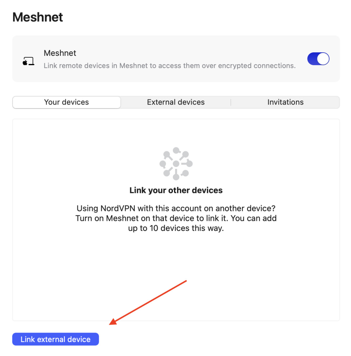Link external device Meshnet option