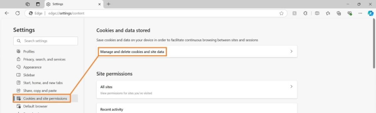 Manage and delete cookies and site data on Microsoft Edge