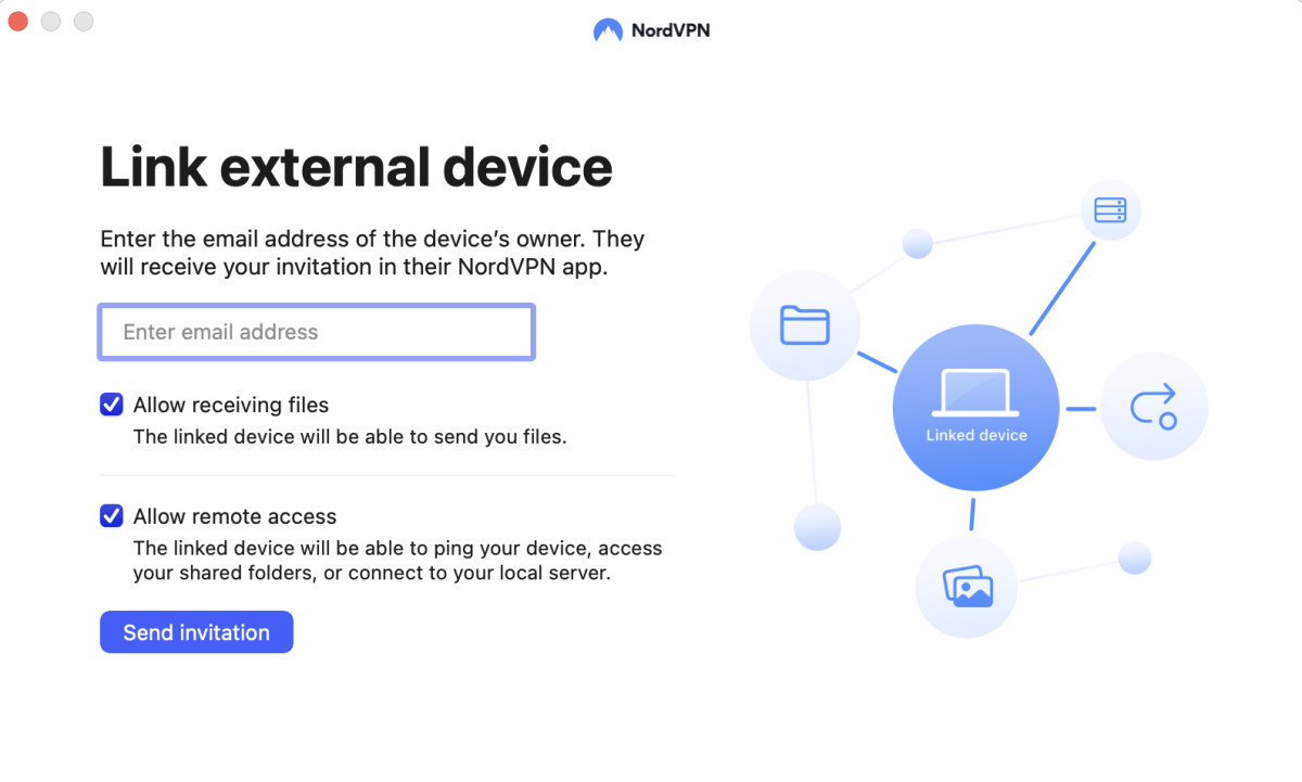 Meshnet invitation box for adding a remote device