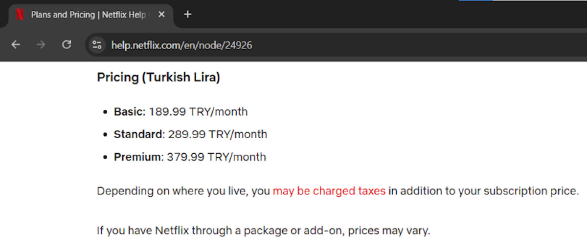 Netflix prices in Pakistan