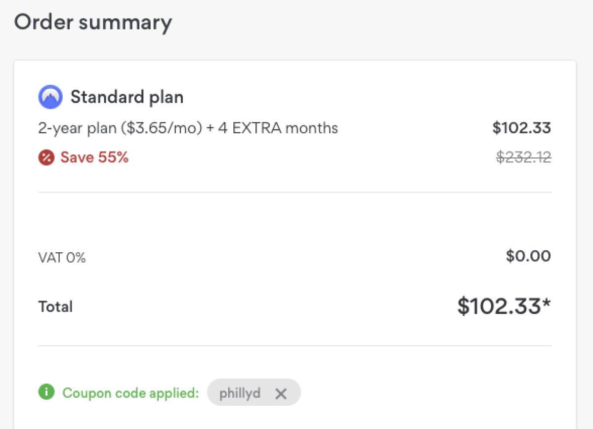 Nordvpn after applying a youtuber discount code