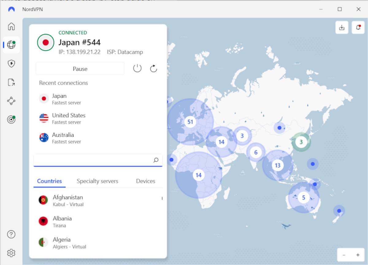 NordVPN connected to a server