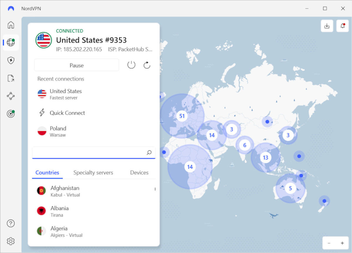 NordVPN interface