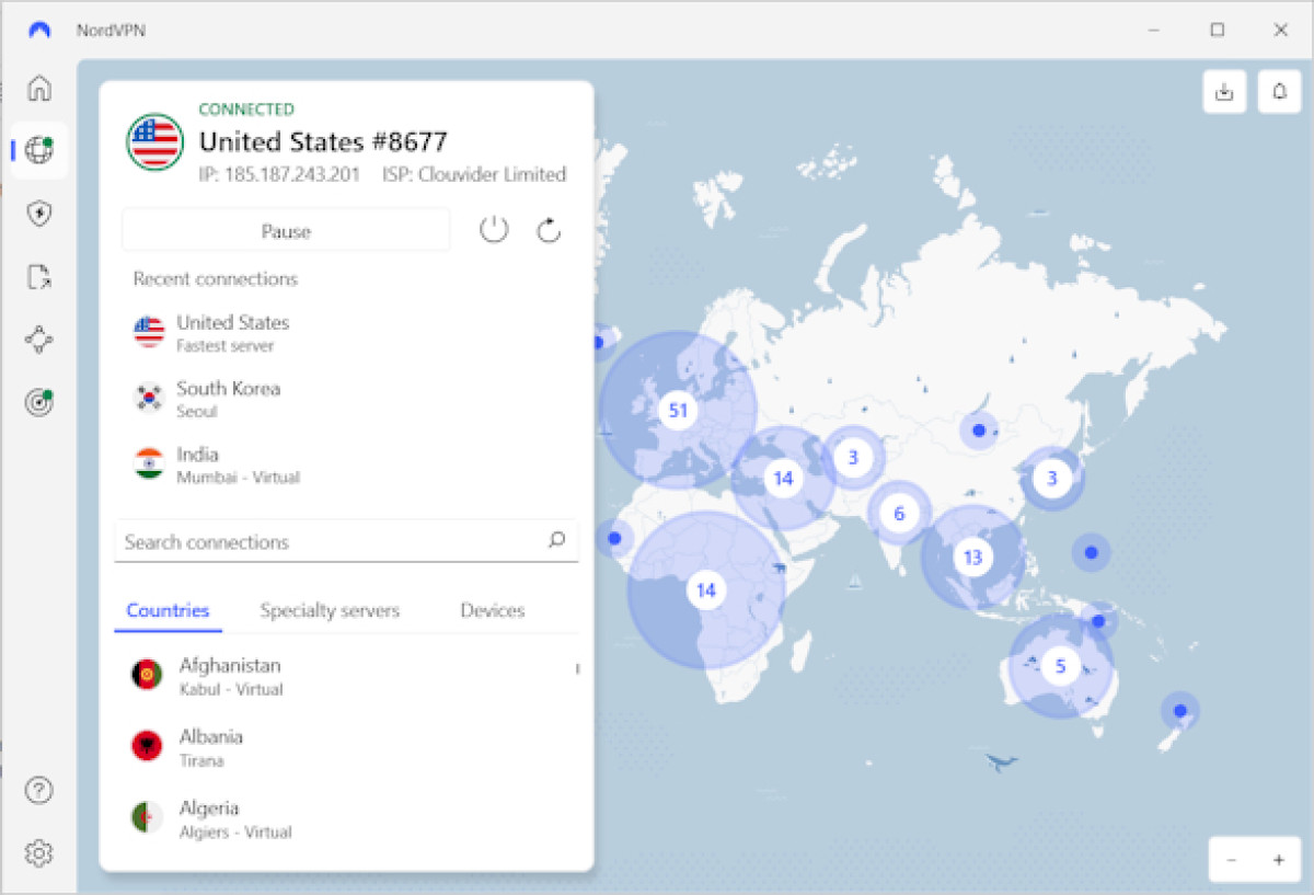NordVPN interface