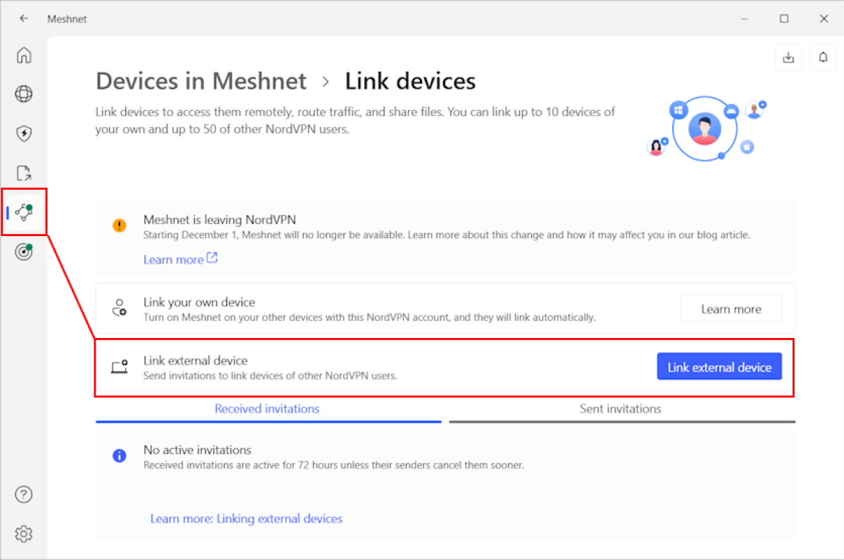Link external device Meshnet option