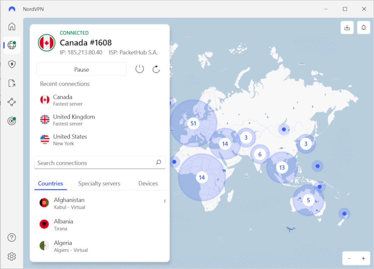 Connect to a server in Canada with NordVPN