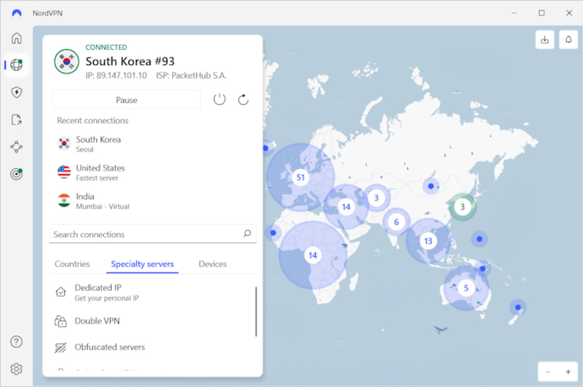 NordVPN connected to South Korea