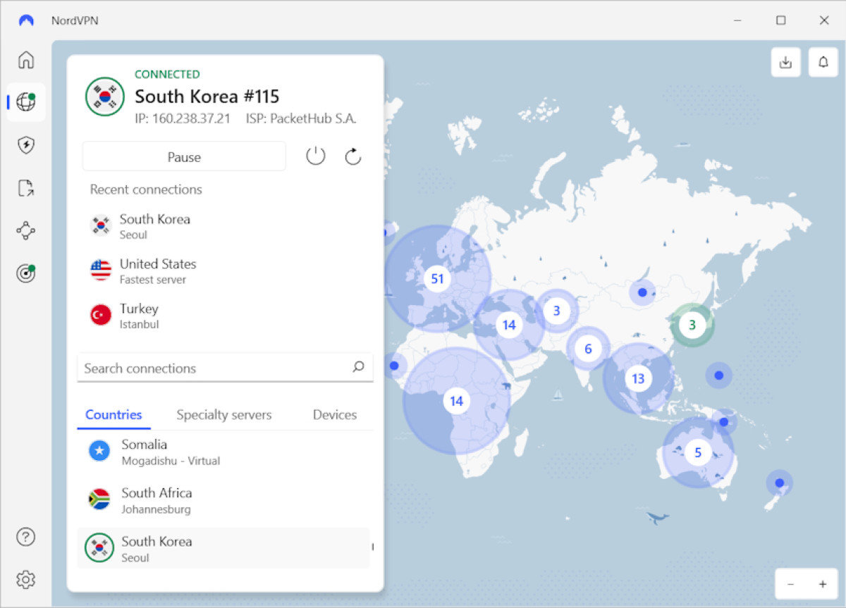 Nordvpn's South Korean servers