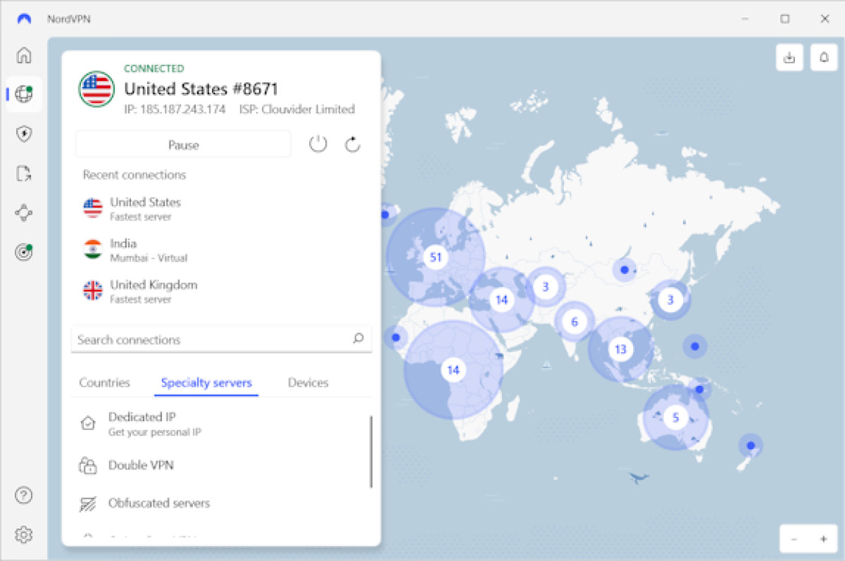 NordVPN interface