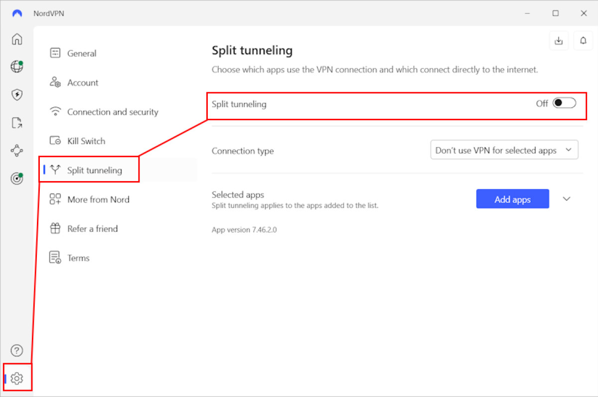 Split tunneling on NordVPN