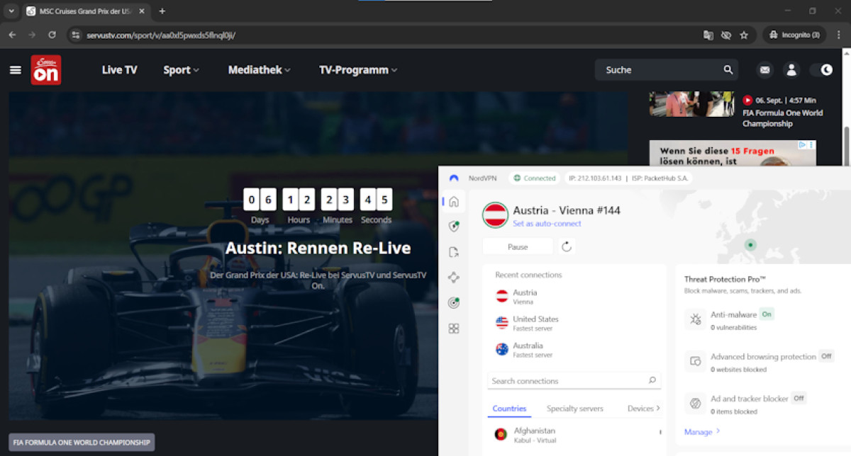 NordVPN unblocks Servus TV
