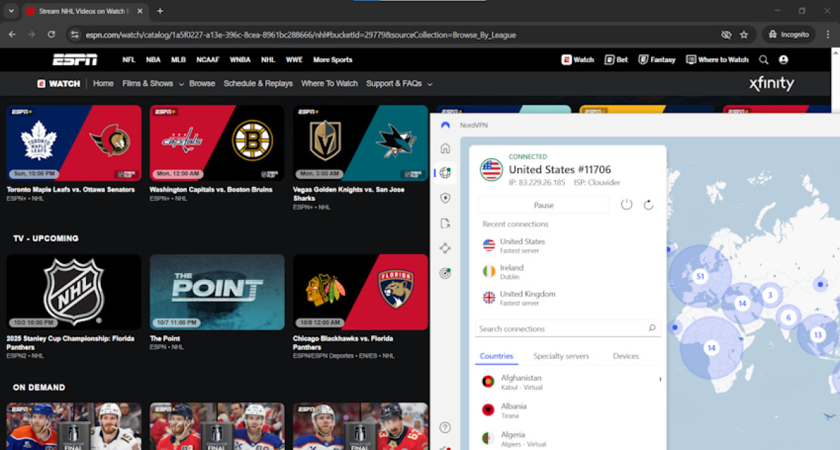 NordVPN bypassed NHL blackouts